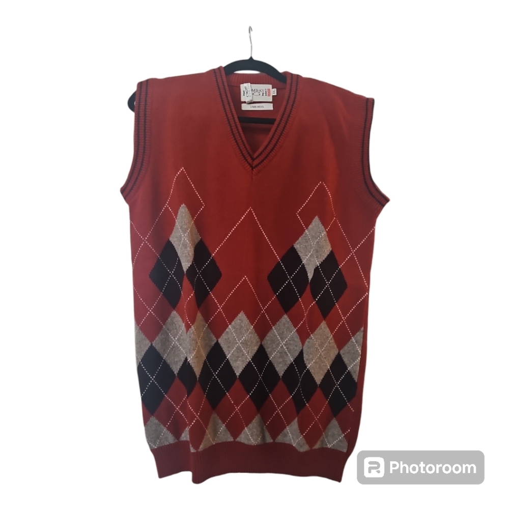 Bombay High Sport Lamb Wool Argyle V-Neck Sweater Vest MENS XXL